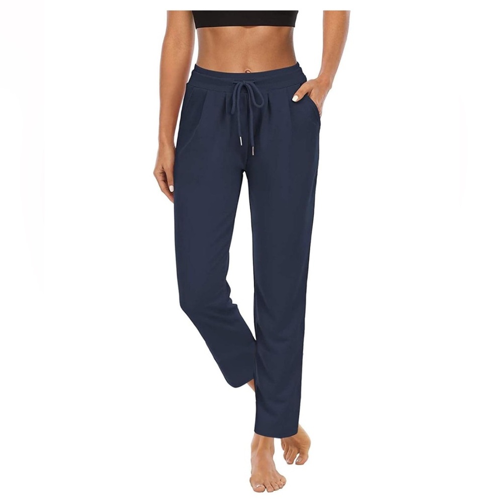 Navy Straight-Leg Loose Comfy Modal Drawstring Women👩🏻Yoga Pants👖w Pockets Sz XL